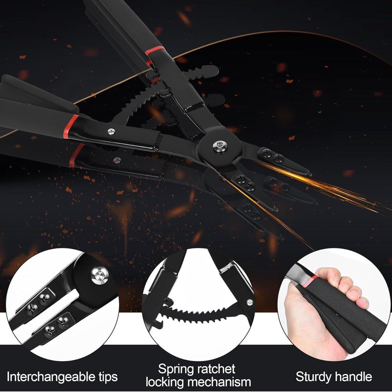 Inchoco Snap Ring Pliers Set Heavy Duty - 2 PCS Large Heavy Duty Snap Ring Circlip Pliers ，16" Internal External Circlip Pliers Set with 45° 90° Tips - Image 3